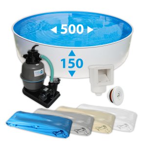 STAHLWANDPOOL-SET SISSI mit SKIMMER und Düse - RUND 500 x 150 cm