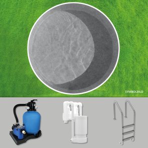 Stahlwandpoolset rund 600 x 120 cm | Poolfolie granitgrau 0,95 mm | Einhängeskimmer | vollversenkt